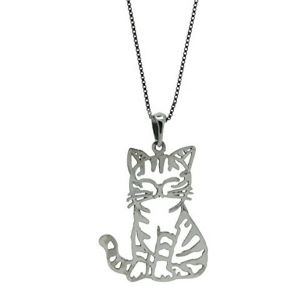 925 Sterling Silver Vintage Antiqued Animal Friends-Cat 18in Pendant Necklace Charm Chain 18 